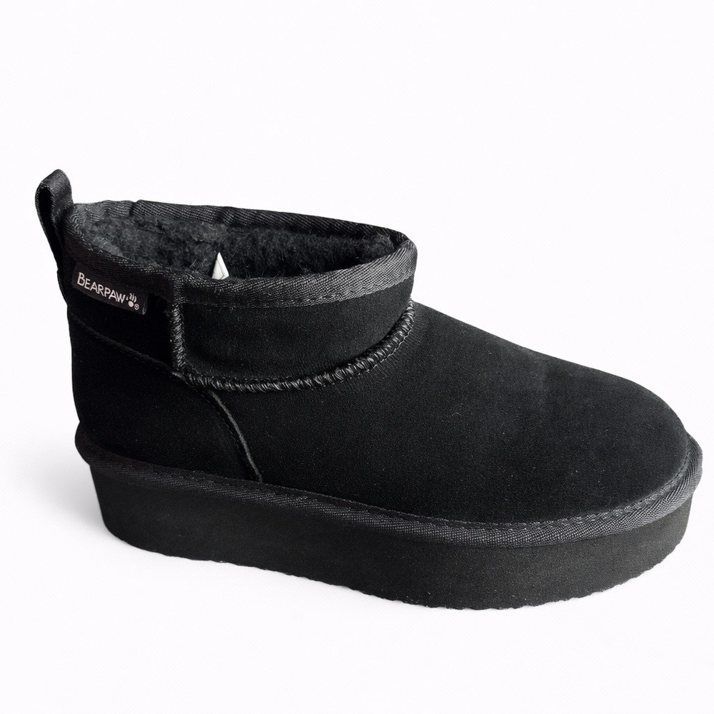 Bearpaw Retro Shorty Black Suede Platform‎ Ankle Boots Womens Size 6